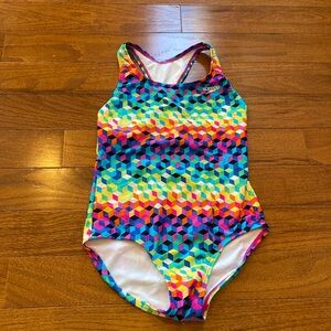 Girls (12), one piece bathing suit, rainbow, Speedo